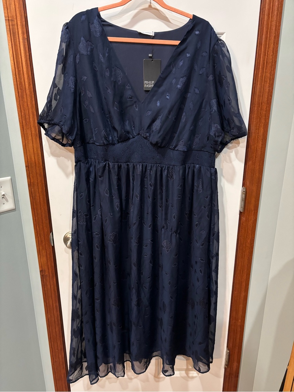 Pinup Pretty Navy V-Neck Midi Dress
